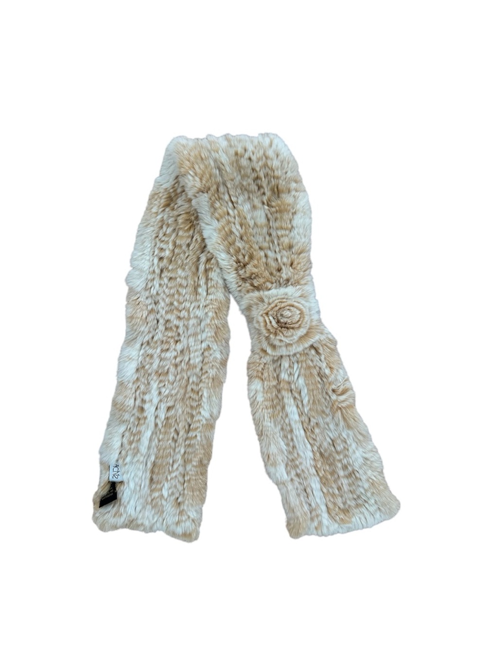 Cache Faux Fur Wrap Scarf in Light Tan with Rosette